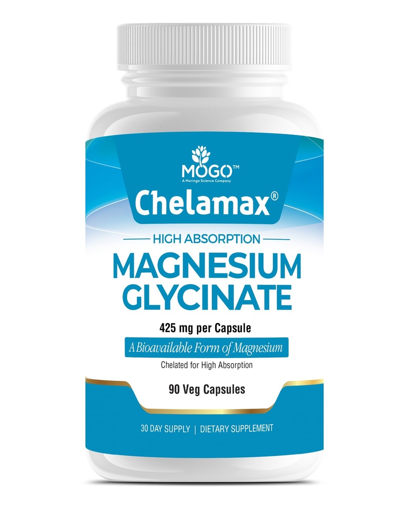 Chelamax Magnesium Glycinat. Dead Sea Sourced, 100% Chelat Magnesium für Schlafunterstützung, Muskelkrämpfe, Knochengesundheit. Made in USA, 3rd Party Tested,Heavy Metal Free,Glicinato de Magnesio Capsules.
