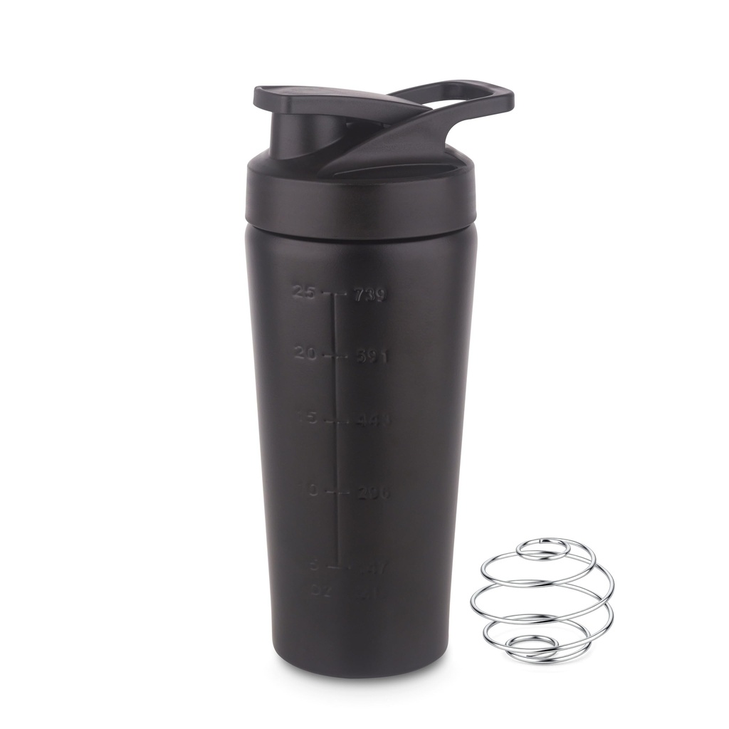 ATTRO Power Gym Stainless Steel Shaker Bottle with Wire Whisk Ball, Leakproof Protein Shaker for Gym, Workout & Fitness, 1000ml-Black