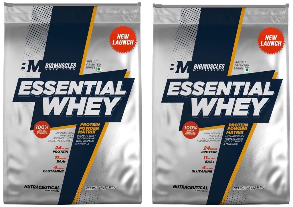 Bigmuscles Nutrition Essential Whey Protein 1Kg [Dutch Chocolate] | 24g Protein/serving & Whey Protein Pack Of 1Kg Powder[Malai Kulfi]|24G Protein/Serving,1 Count,24 Grams