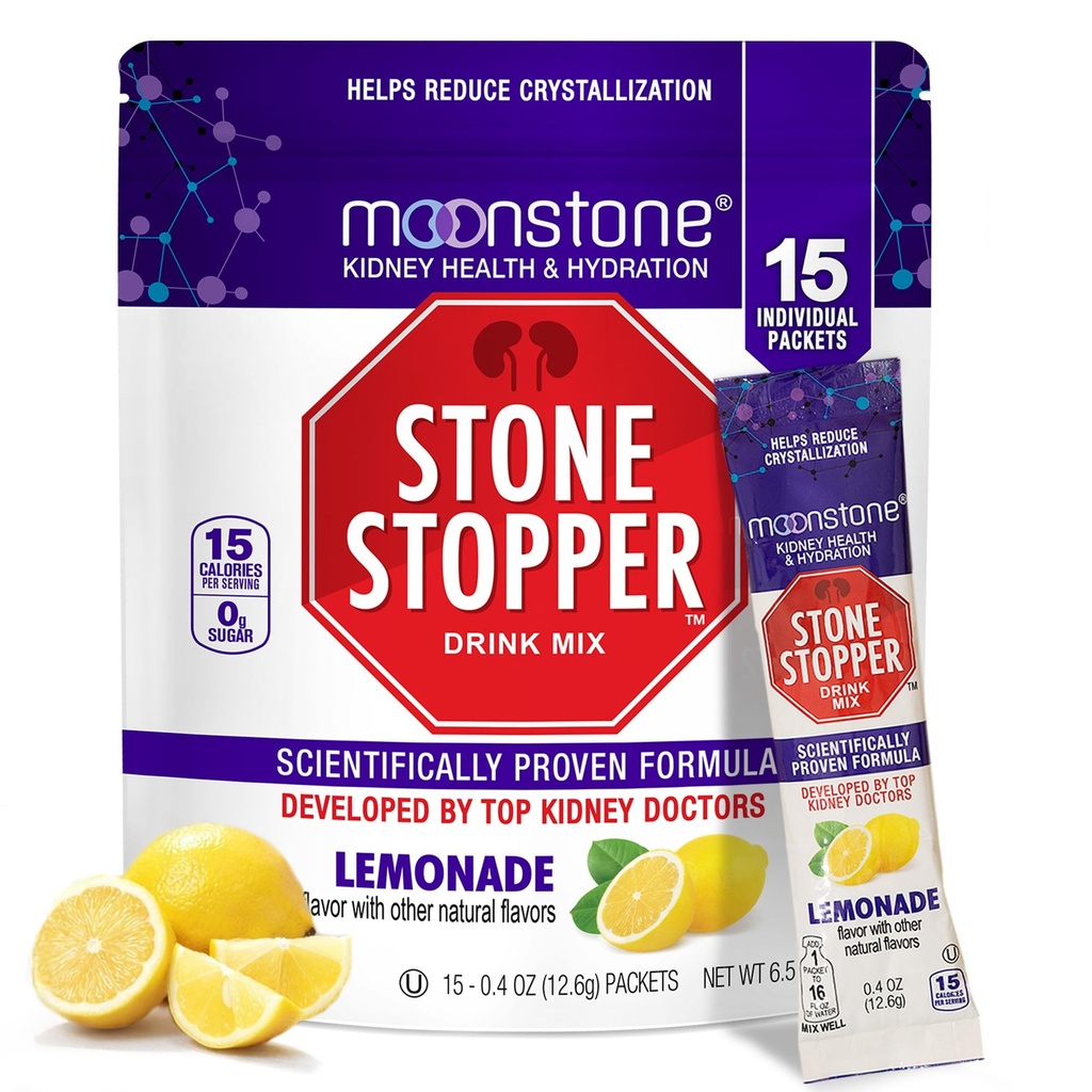 Stone Stopper Drink Mix, Limonata, Prevenzione di Pietra di Rene, Calcium Oxalate Protector, Alkali Citrate Support, Sviluppato da Urologists per migliorare l'idratazione e la salute del rene di supporto, alimentazione di 15 giorni