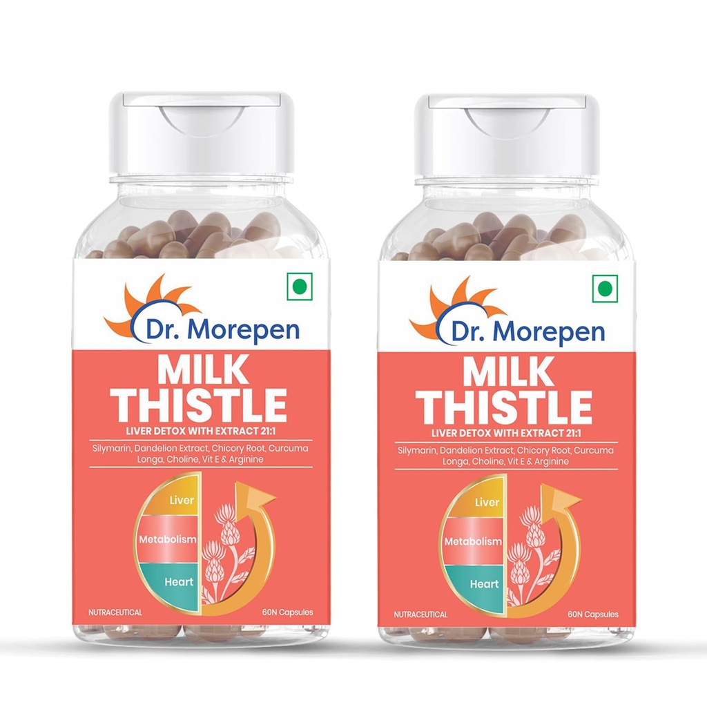 DR. MOREPEN Milk Thistle With Silymarin, Dandelion Extract, Vitamin E & Arginine | Nature's Goodness for Men and Women | 60 Capsules (Pack of 2)