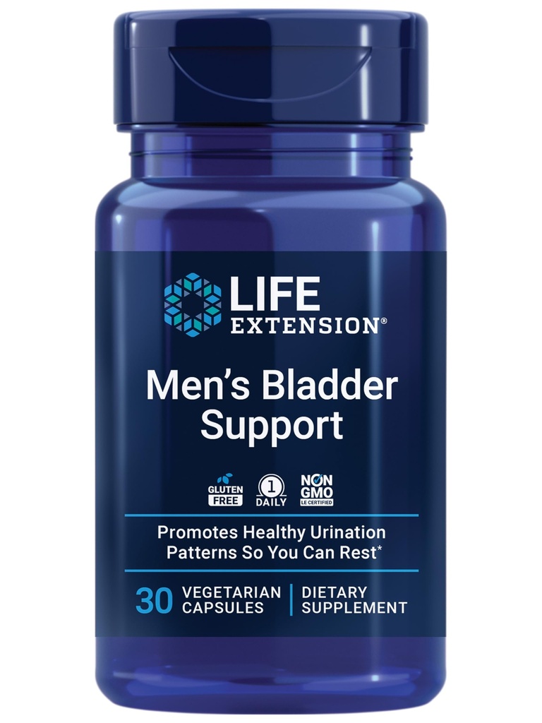 Extension de vie hommes Bladder Support, mélatonine, bêta-sitostérol, lycopène, Urination nocturne, Patterns de sommeil, Prostate Health, Bladder Support, Sans gluten, Non-OGM, Végétarien, 30 capsules
