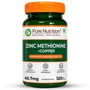 Pure Nutrition Zinc Methionine Plus Copper | High Absorption Zinc Supplements for Men & Women | Supports Immunity, Heart + Skin Health | Antioxidant Supplement + Cellular Protection – 120 Veg Capsules