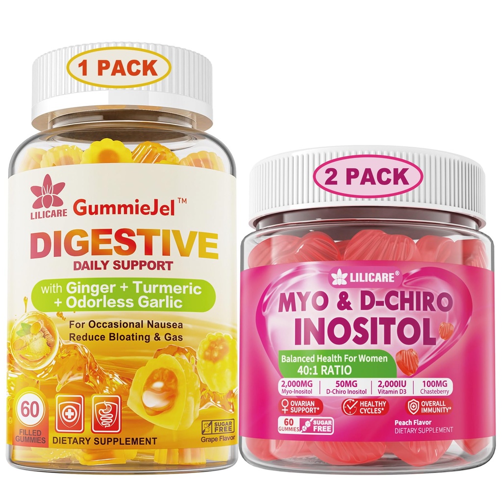 Bundle: Ginger Chews Supplément Gummies & Inositol Gummies Idéal 40:1 Rapport Myo & D-Chiro Inositol