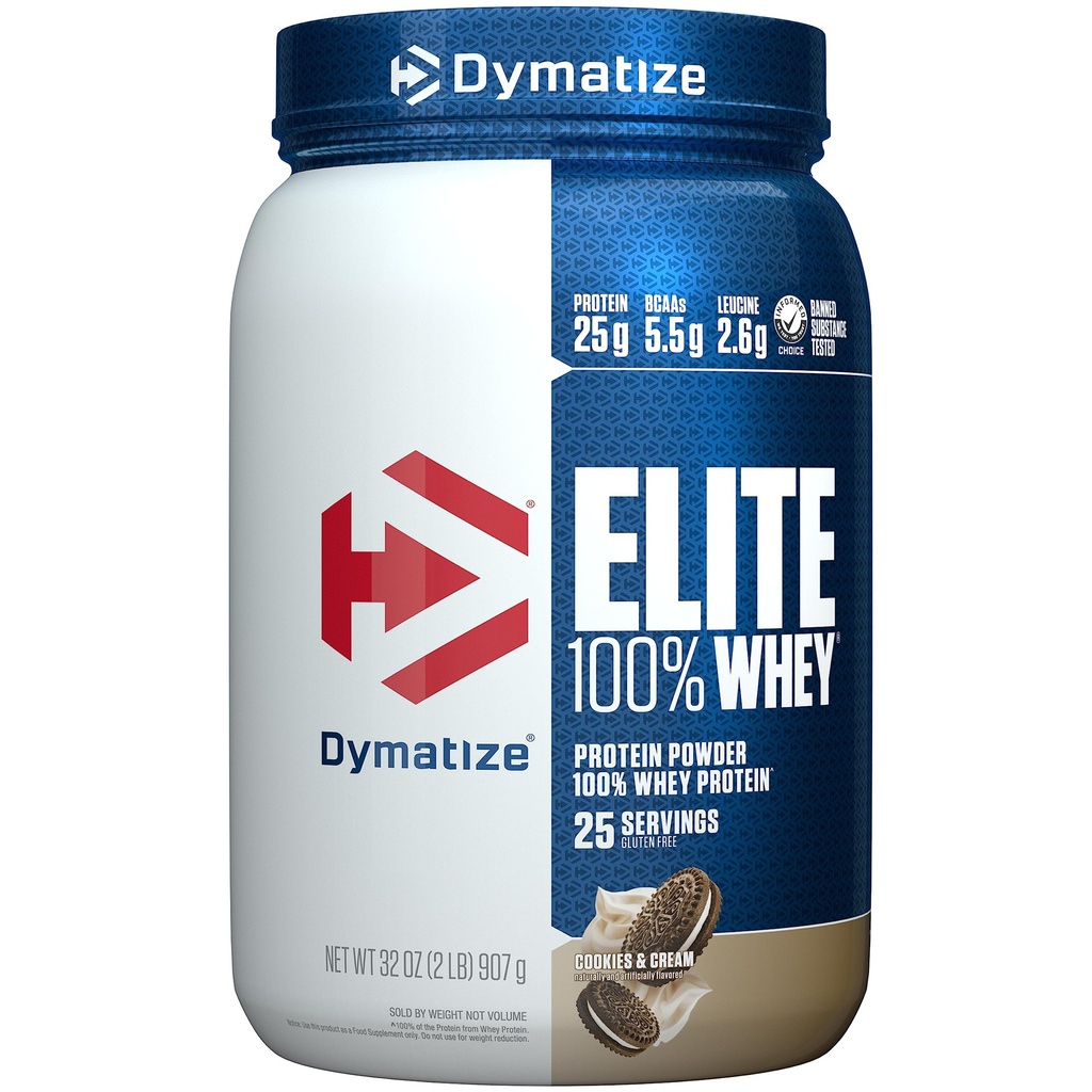 Dymatize Elite 100% Whey Protein Pulver, Cookies & Cream, 25g Protein, 5.5g BCAAs, Weniger Than 140 Cal., Glutenfrei, 3g Carb, 2g Zucker, 3g Fett (25 Servierungen)