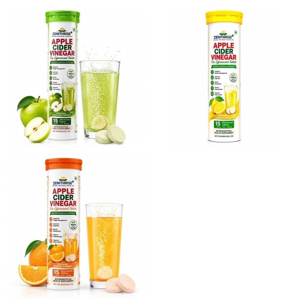 Zenithrise Plus ACV Tablets Variety Combo - ACV Apple, ACV Lemon, ACV Orange (3