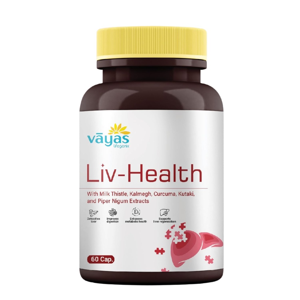 Vayas Liv-Health Liver Detox Capsules – 60 Veg Capsules – With 70% Silymarin and Powerful Herbal Extracts – Liver Support for Men & Women | Pack of 1