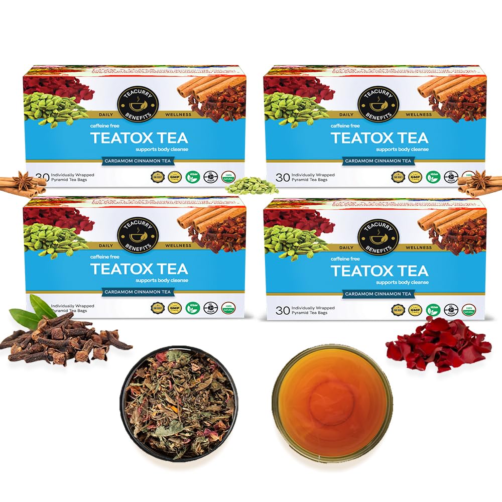TEACURRY Teatox Tea (120 Tea Bags, 4 Month Pack) - Helps with Detox, Digestive Health - Consists of Natural Detox Green Tea Bags