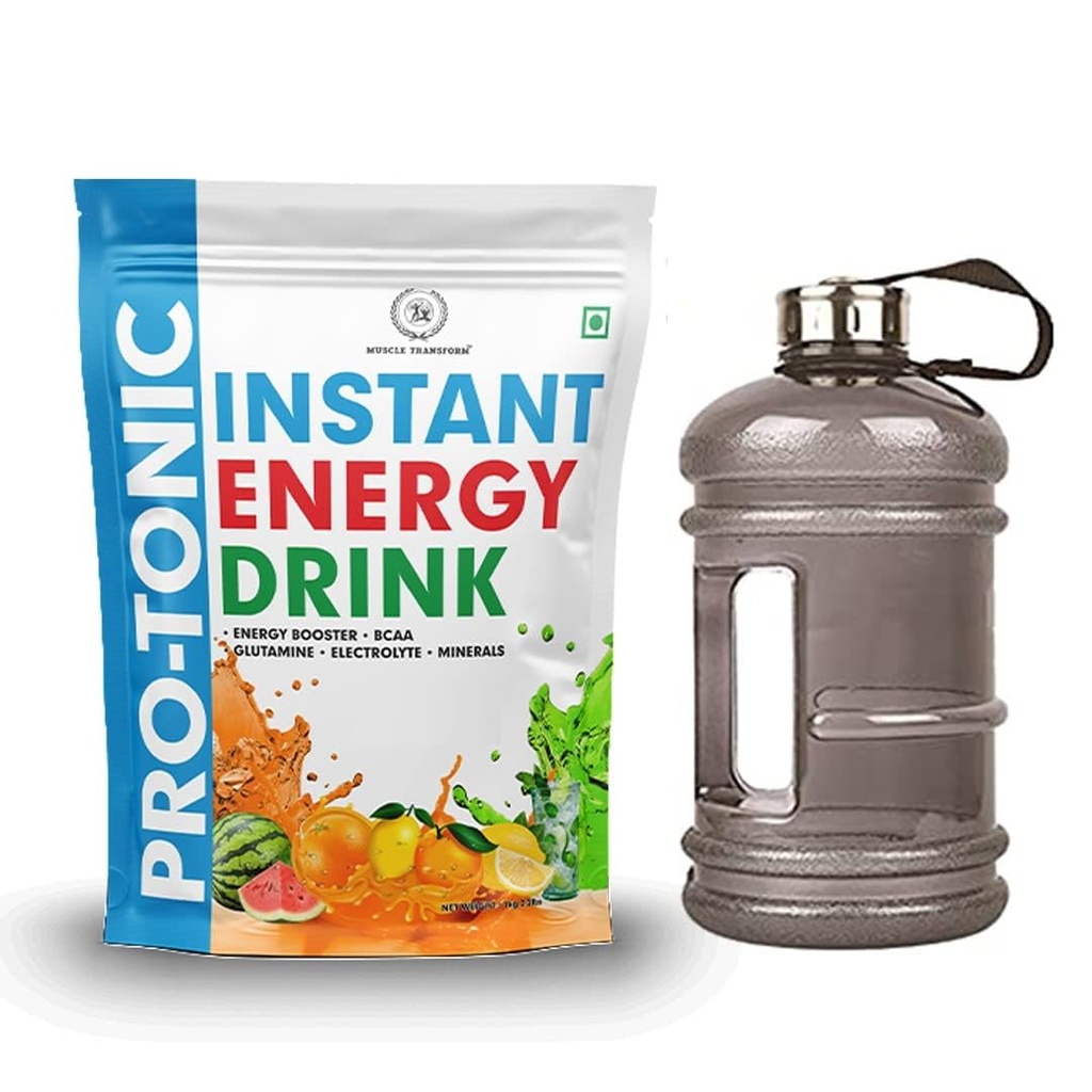 MUSCLE TRANSFORM Isotonic Instant Energy Drink Formula, Extended Workout Electrolyte Energy Drink with Anabolic Stack 2:1:1 BCAA, Dextrose Monohydrate and L-Glutamine | 833mg Electrolytes [32 Servings, Pink Lemonade Flavor] Free Gym Gallon Shaker