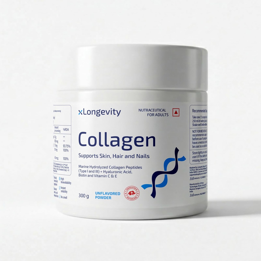 Marine Collagen Powder 12000 mg Daily Supplement, 300g Unflavored, Women & Men | Hydrolyzed, Peptides, Biotin, Vitamin C & E, Hyaluronic Acid | Skin, Hair, Nails, Joints & Bones health