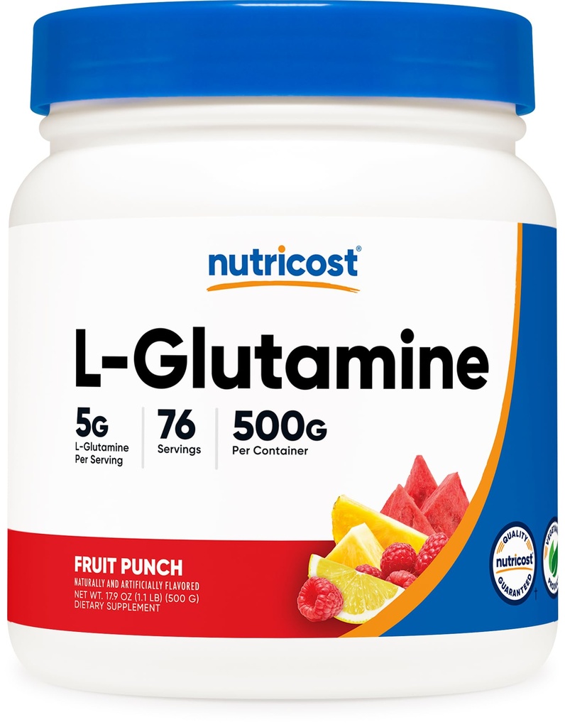 Nutricost L-Glutamin Pulver 500 Gramm (Fruit Punch) - (76 Portionen pro Flasche)