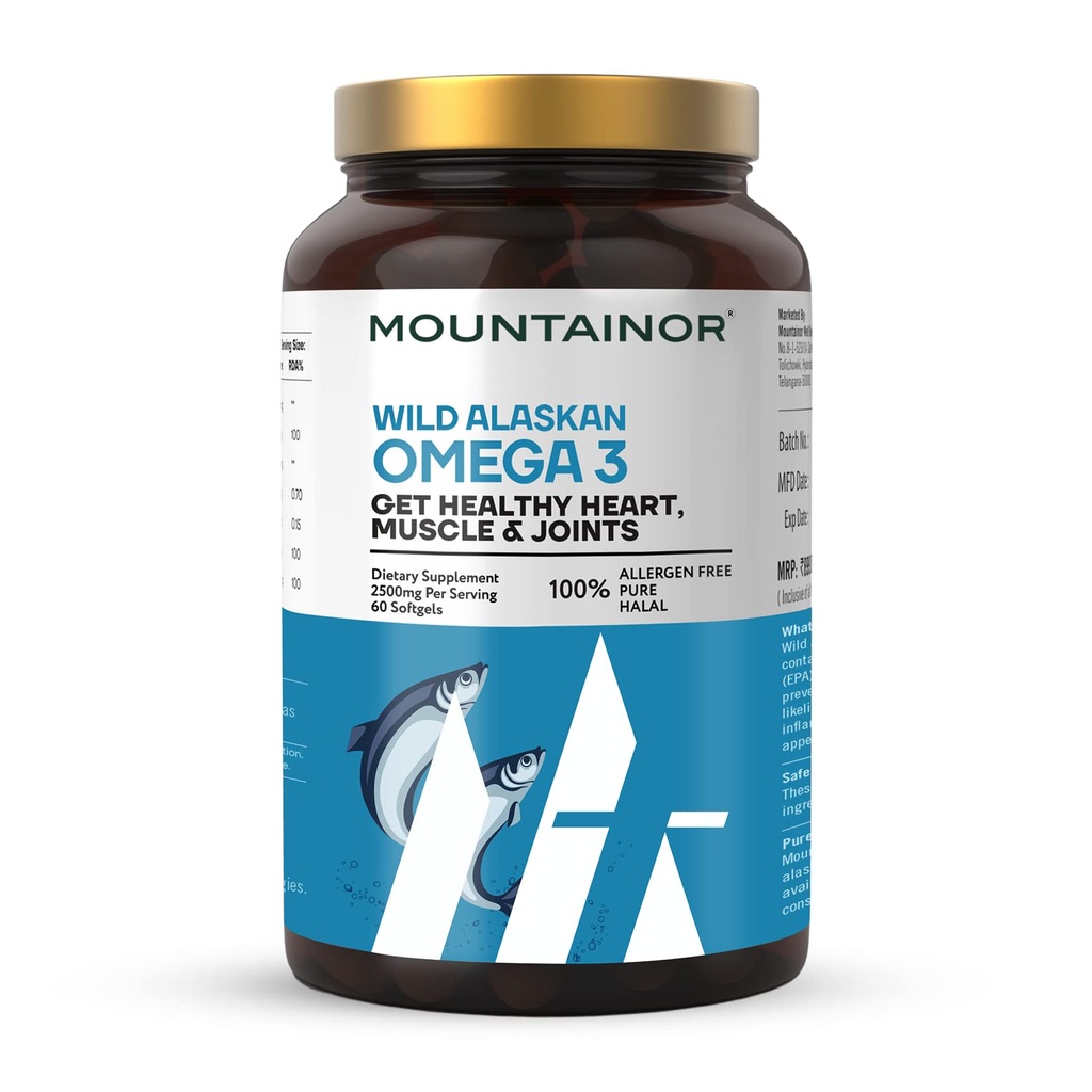 MOUNTAINOR Omega 3 Fish Oil 2500MG Triple Strength Contains - 1100mg EPA & 700mg DHA Per Serving Purified & Mercury Free with No Fishy Burps for Heart, Brain & Joint Health (50 Softgels)