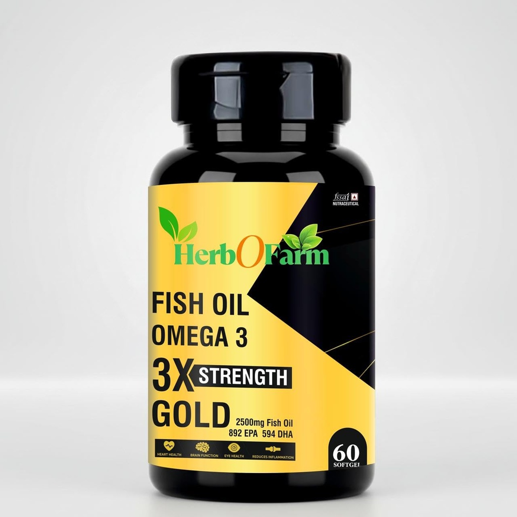 Omega 3 Fish Oil - Gold (Triple Strength) 2500mg - 892mg EPA & 594mg DHA - Softgels | Supports Brain, Heart, Eye & Joint Health | For Men & Women | Salmon Fish Oil