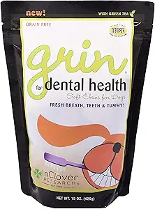 In trifoglio naturale dentizione Treat, Grin, fresco respiro cane masticare Treat con prebiotici, fresco controllo tartaro di respiro, supplemento giornaliero della mastica per cani Supporta gengive e denti