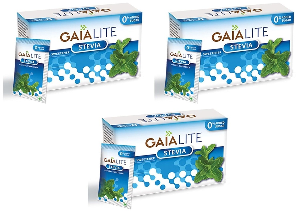 Gaia Lite Sweetner - Stevia, 25 Sachets Pack (Pack of 3)- Natural Sugarfree Sweetener Perfect for Diabetes Management and Weight Loss| Quick Dissolve and a Healthy Substitute for Sugar|Made with 100% Pure and Natural Stevia Extract. With Zero Calories and Zero Sugar|Try Gaia Stevia Today!