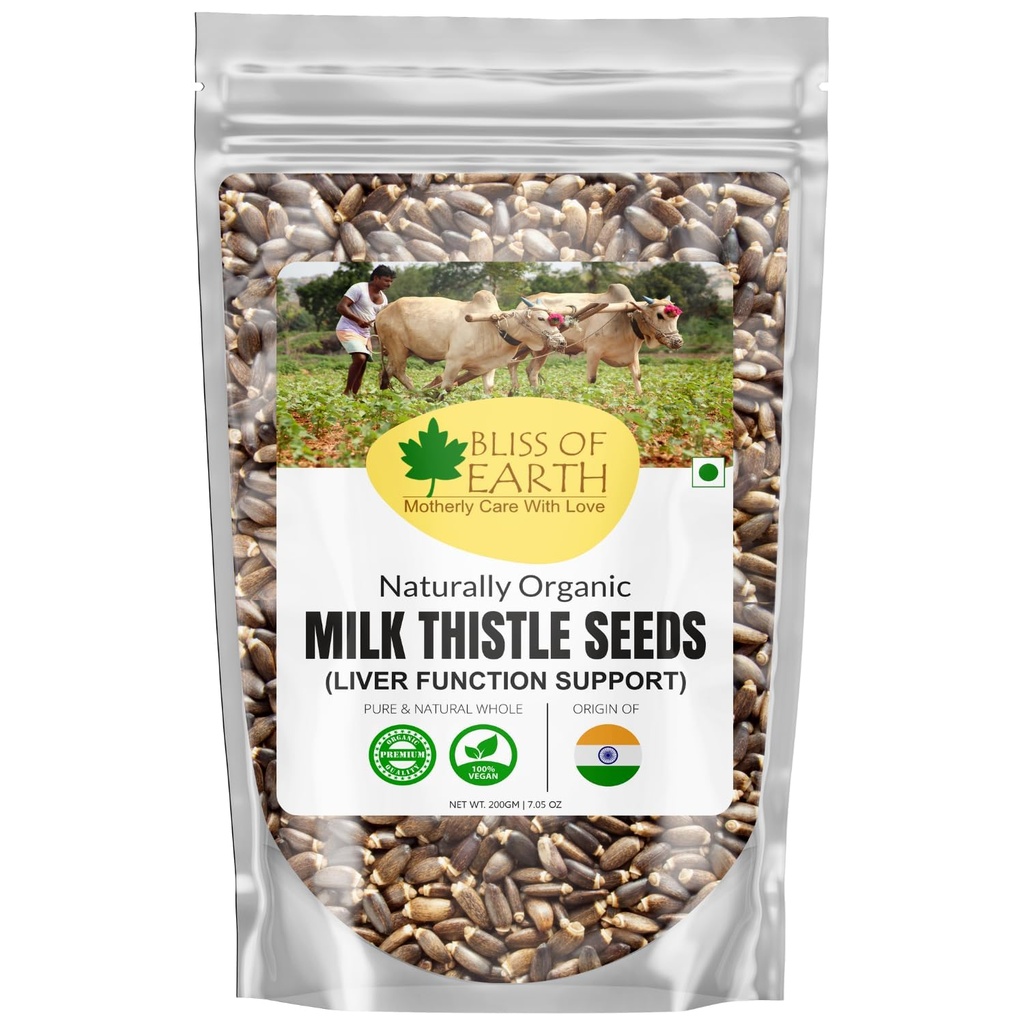 Bliss of Earth Milk Thistle Seeds Organic Super Food Great for Guts Health & Boost Immunity | Promotes Skin Health | High in Protein | 200GM
