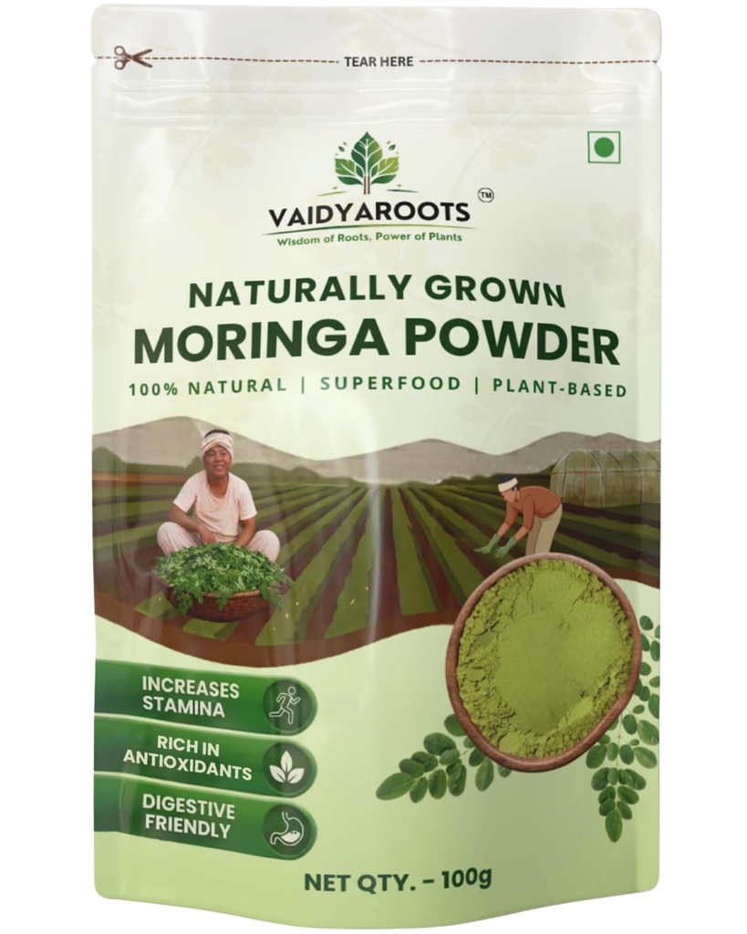 Organic Moringa Leaf Powder 100g | Sahjan, Drumstick, Murungai Leaves | Ayurvedic Superfood for Energy, Immunity & Detox | Rich in Protein, Iron, Calcium, Vitamins | Natural & Lab Tested