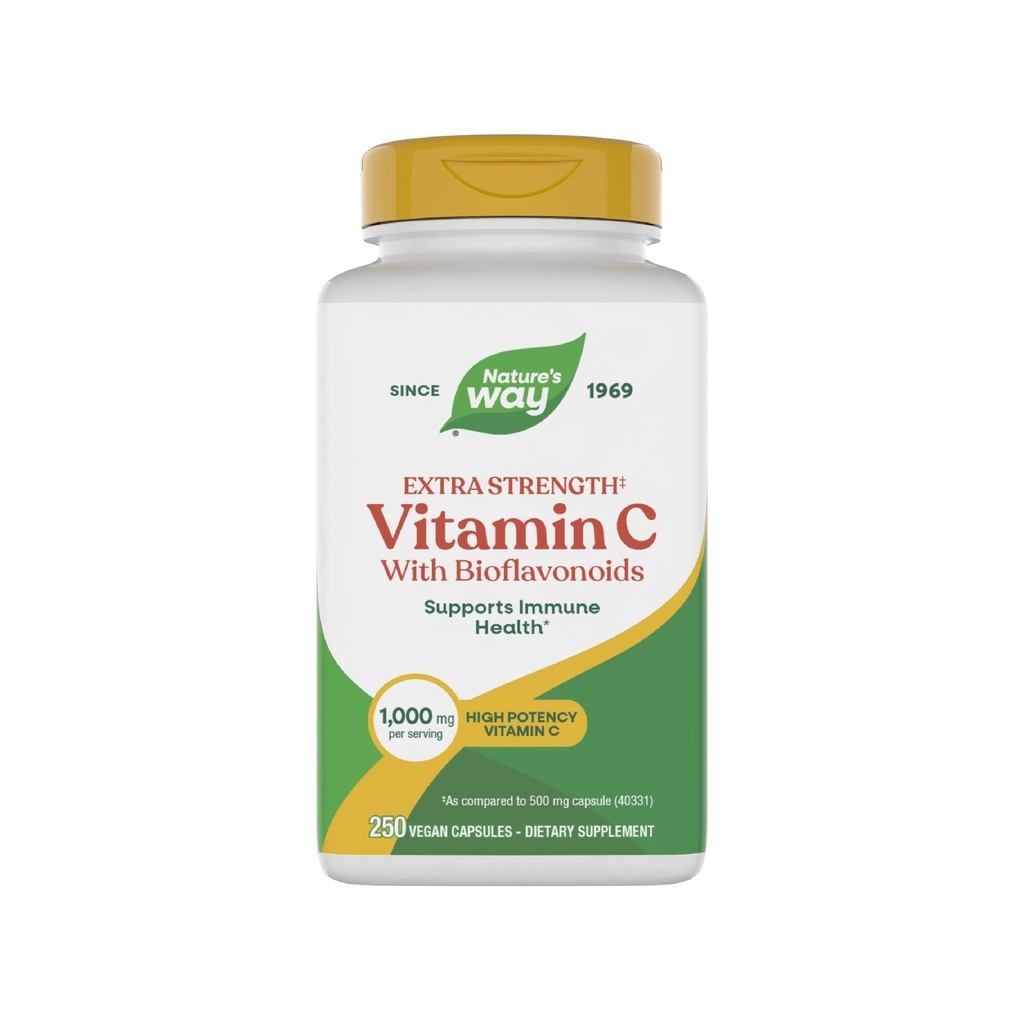 Nature's Way Extra Strength Vitamin C mit Bioflavonoiden, fördert Kollagenproduktion für gesunde Haut*, 1g Vitamin C als Ascorbinsäure pro Kapsel, 250 Vegan Kapseln (Packaging May Vary)