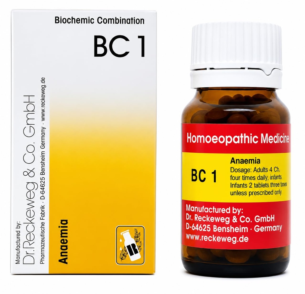 BC 1 Anaemia Tablets | Biochemic Combination for Low Hemoglobin, Iron Deficiency, Weakness & Fatigue | Homeopathic Medicine for Energy Support | 20g Bottle | Pack of 1