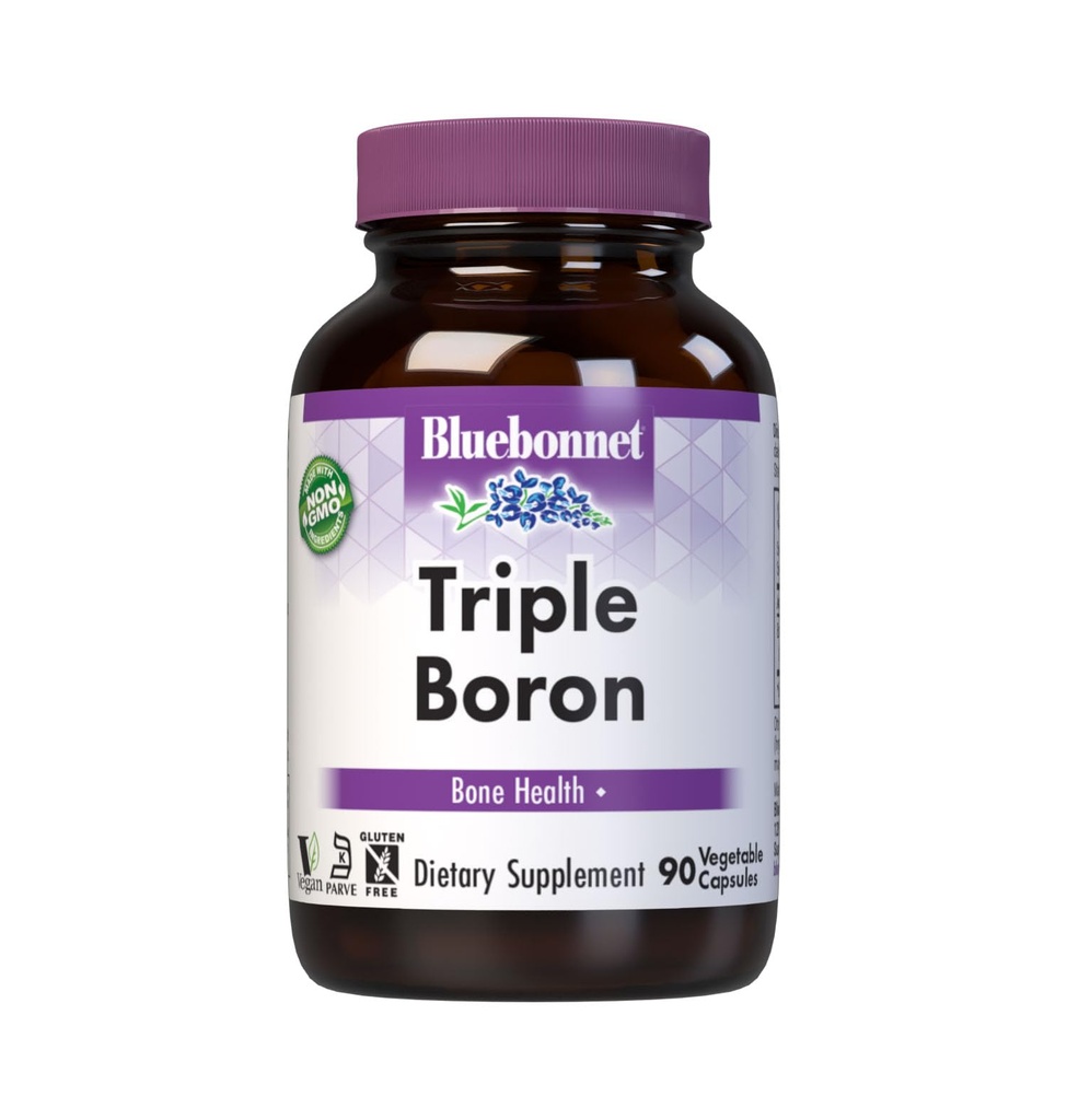 Bluebonnet Triple Boron 3 mg Trace Mineral Bone Support - Supplément boron pour hommes et femmes avec aspartate de citrate et glycinate - Vegan, non-OGM - 90 Capsules végétariennes, 90 jours d'approvisionnement