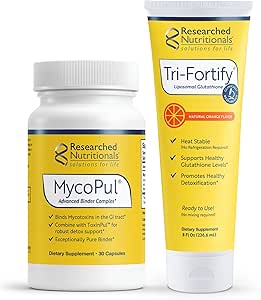Détox Duo de moisissure de recherche en nutrition - MycoPul Advanced Toxin Binder (30 capsules) & Tri-Fortify Glutathion liposomique (8 Oz) - 2 produits fabriqués pour soutenir l'élimination des mycotoxines