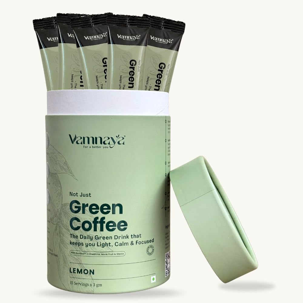 Vamnaya Lemon Green Coffee with Apple Cider Vinegar and Prebiotics | Weight Management, Gut Health, Calm and Digestion Support | L-Theanine | Pack of 1