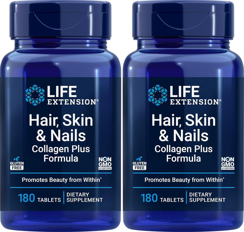Life Extension Hair, Skin & Nails Collagen Plus Formel, 180 Tabletten (Pack von 2)