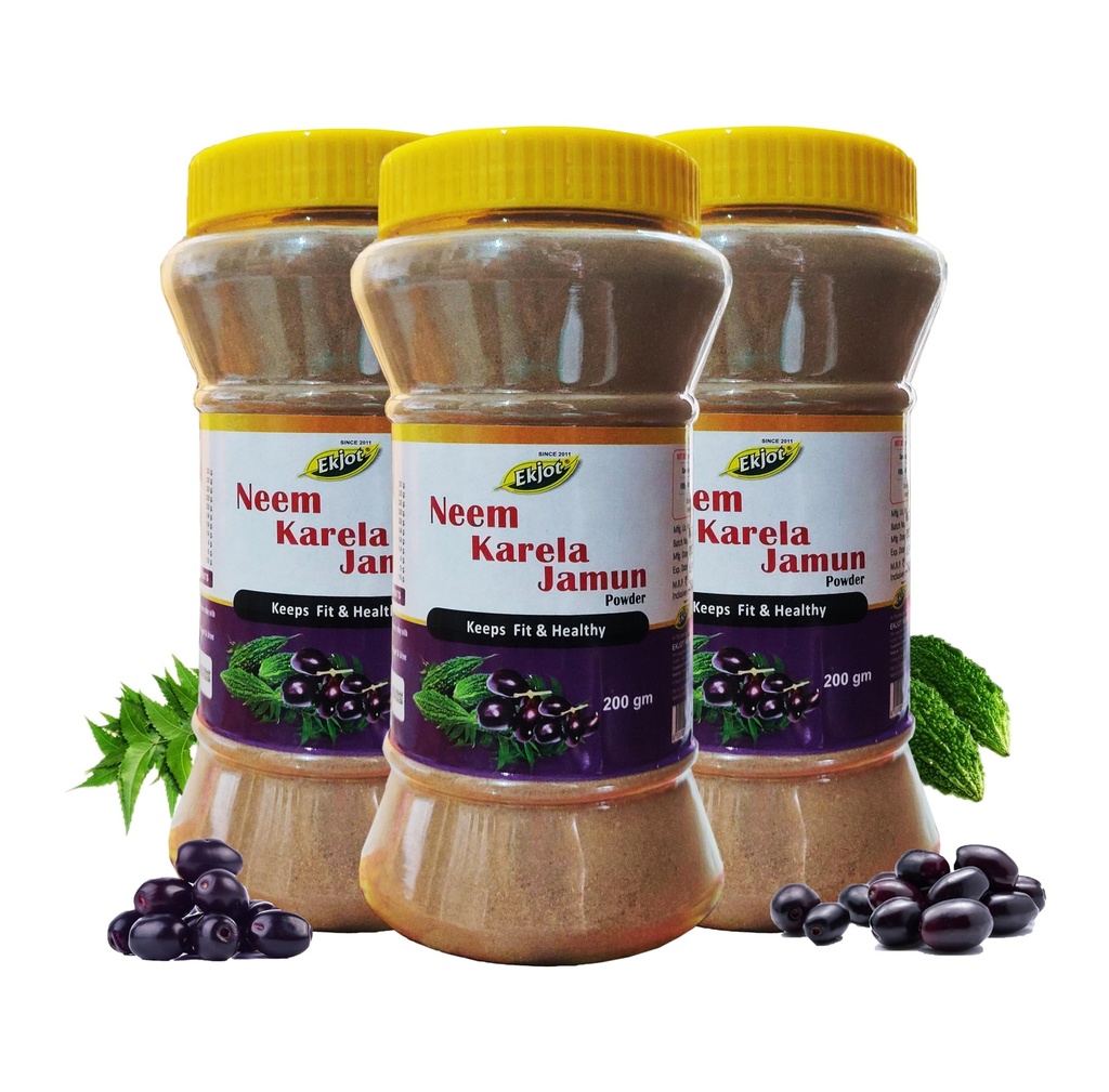 Herbals Neem Karela Jamun Powder (Pack of 3) | Regulates Blood Sugar Levels | Diabetes | 100% Natural (3 x 200gm)