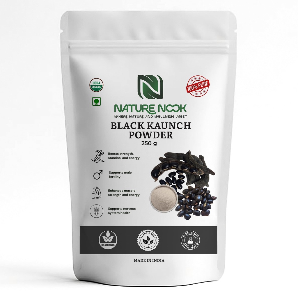 Organic Black Kaunch Beej Powder- 100g | Pure Kapikachhu Mucuna Pruriens | Alkushi Herbal Powder for Vitality, Strength, Stamina & Reproductive Health | Kala Koch ke Beej | Velvet Beans