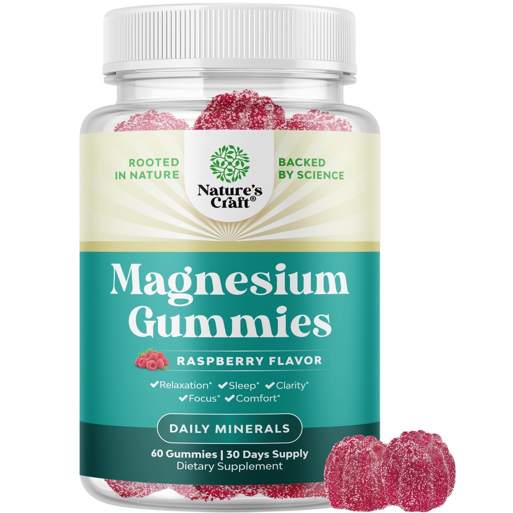 Extra Strength Calm Magnesium Gummi für Erwachsene - Relaxing Magnesium Citrate Gummis mit Elemental Mag - Schlafhilfe Weiche Kauen Himbeer Flavored - Body &amp; Mind Relaxation - 60 Count