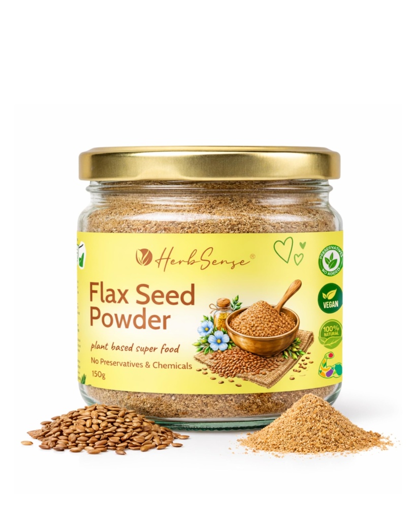 Herbsense Flaxseed Powder | Finely Milled Ground Flax Meal for Baking & Smoothies | Natural Edible Seed Powder for Cooking, Hair & Skin Care | Roasted Flax seed Powder | 150 g