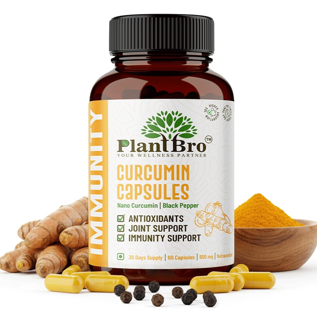 Nano Curcumin Capsules 650mg | 95% Curcuminoids with Piperine & Black Pepper Extract | Joint Support, Immunity & Antioxidant | Lab-Tested, Veg | 60 Capsules