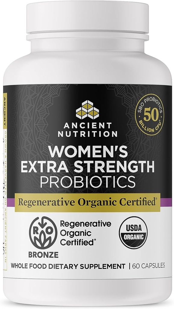 Antike Ernährung Regenerative Bio-zertifizierte Probiotika für Frauen, Probiotika Frauen Extrastärke, Gesunde Verdauung und Immunsystem Funktion Unterstützung, 25 Billion CFUs* Pro Serviving, 60 Count