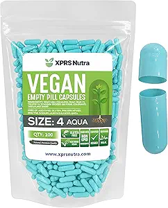 XPRS Nutra Taille 4 Capsules vides - 100 Compter Petites Capsules Vegan vides - Pilules végétariennes Bricolage Gélule végétale Remplissage - Remplir Do-I-Youlf Veggie Pill Caps (Aqua)
