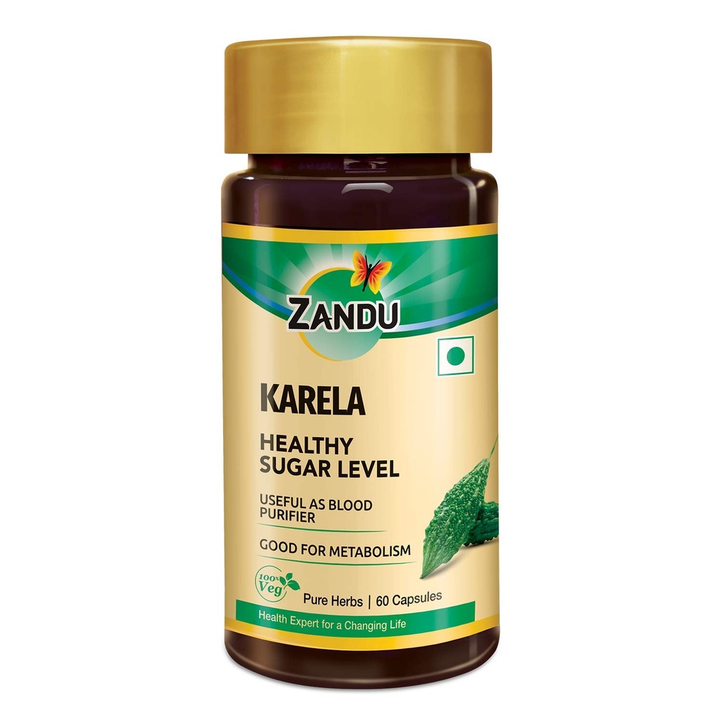 Zandu Karela (Bitter Melon) - 60 Veg Capsules, Helps for Healthy Sugar Levels, Boosting Metabolism & Known for Blood Purification