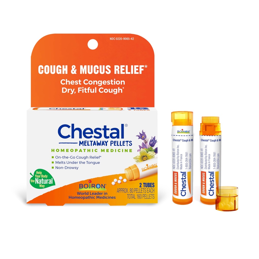 Boiron Chestal Pellets für Husten und Mucus Relief, Nasal oder Chest Congestion und Sore Throat Relief - 2 Zähler (160 Pellets)