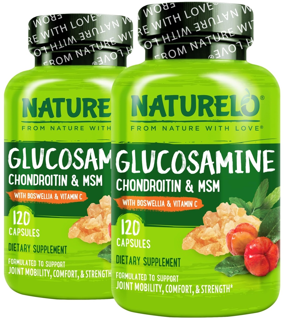 NATURELO Glucosamine Chondroitin MSM con Boswellia e Vitamina C - Supplemento per Comfort Congiunto, Mobilità e Forza - 120 capsule (Pack of 2)
