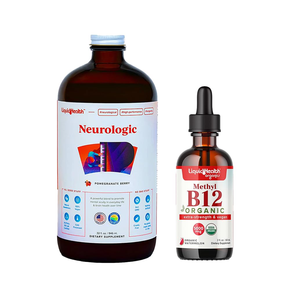 LIQUIDHEALTH Neurologic Nootropic Focus Supplement & Organic Methyl B12 5000mcg Vitamin Tropfen mit Tart Cherry Juice für Immununterstützung, Verbesserte Speicher & Konzentration, natürliche Energie, Gesamtgesundheit