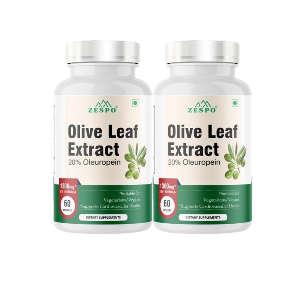 Zespo Olive Leaf Extract 1300mg Pack of 2, 20% Oleuropein, 120 Capsules