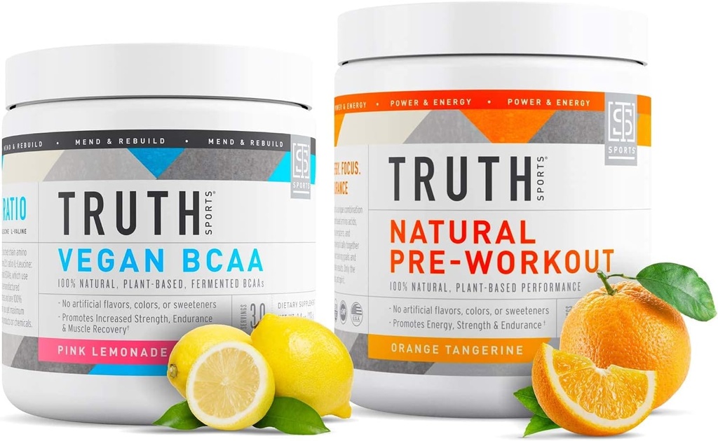 Verità Nutrizione naturale Atleto Workout Stack - Vegan BCAA (Pink Lemonade) + Preallenamento naturale (Orange Tangerine)
