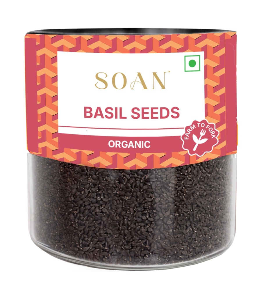 Soan Organic Basil Seeds 300g | Freshly Packed | Sabja Seeds | Falooda Seeds (Tukmaria Beej) | Reduce Body Heat & Improve Digestion | High Fibre + Omega-3 | Low-Calorie Superfood for Weight Management | Tulsi Seed