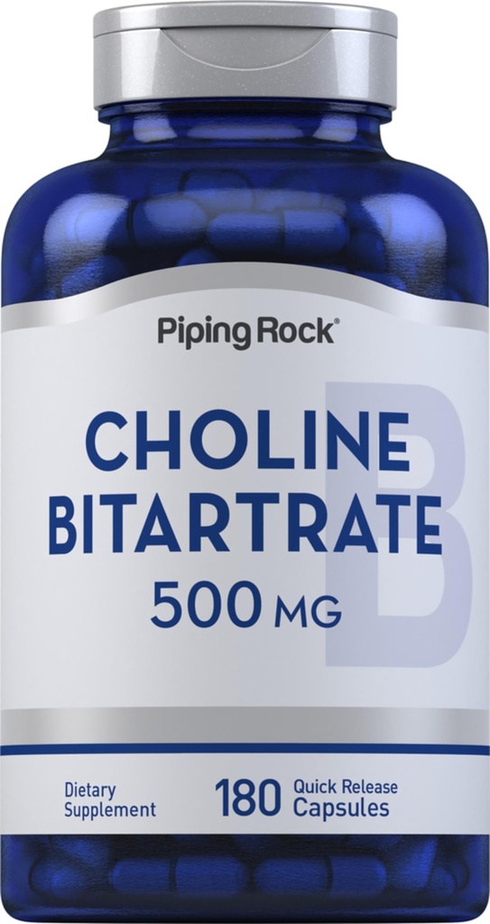 Piping Rock Choline Bitartrate 500mg | 180 capsule | Non OGM, Gluten Free Supplement