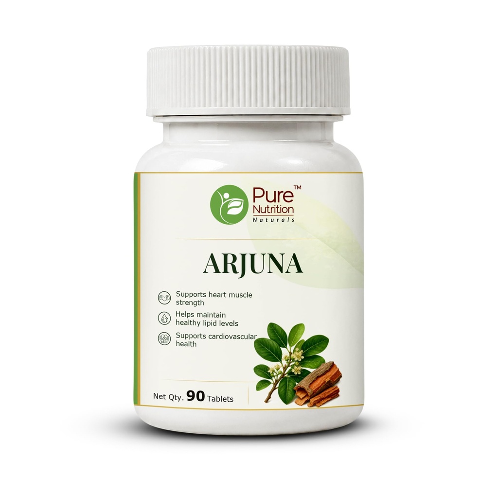 Pure Nutrition Arjuna Supplements | Arjun Ki Chaal | Arjuna Bark Churna Tablets for Heart Health, Cardiovascular Wellness & Daily Vitality Support | Ayurvedic Plant Based Formula for Men & Women - 250mg 90 Tabs