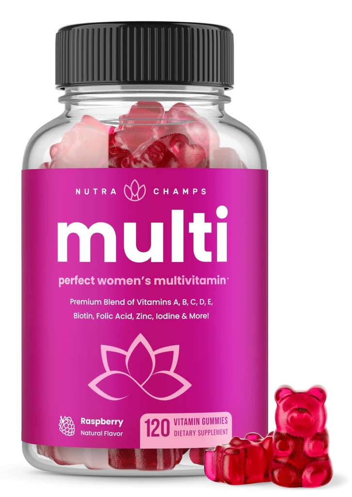 NutraChamps Multivitamin für Frauen, 120 Zähler, Vitamine A, B, C, D, E, Biotin, Folsäure, Frauen Gummy Multivitamine, Kaubare tägliche Multi Gummy Vitamine für Frauen