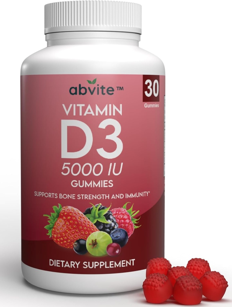 Pflanzenbasierte zusätzliche Stärke Vitamin D3 5000IU Zusatzgummis. Glutenfrei und keine künstlichen Aromen. Unterstützt Knochengesundheit und Immunität. Made in USA .30 Count (30 Day Supply)