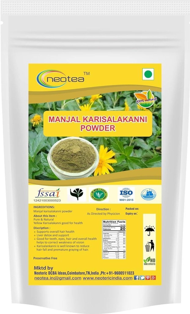 Neotea Manjal Karisalankanni Powder 100 GM– Herbal Ayurvedic Powder | Natural Turmeric & Karisalankanni Blend | Pure & Chemical-Free Herbal Supplement for Wellness