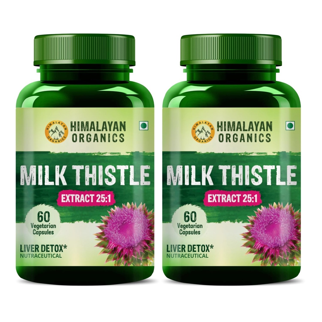 HIMALAYAN ORGANICS Milk Thistle Extract With 800Mg Of Silybum Marianum Detox Supplement For Men And Women For Healthy Liver | Boost Metabolism And Maintain Cholesterol level (Pack of 2)