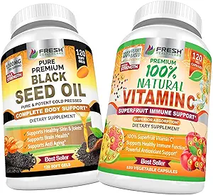 FRESH HEALTHCARE Olio di semi neri e vitamina C 100% naturale - Bundle