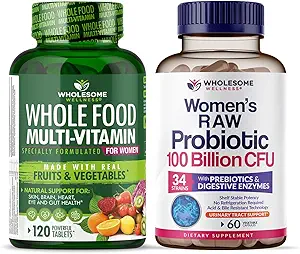 Wholesome Wellness Food Multivitamine pour les femmes - Multivitamines naturelles, minéraux, extraits organiques + Probiotiques crus préparés par Dr. pour les femmes 100 milliards d'UFC avec des prébiotiques