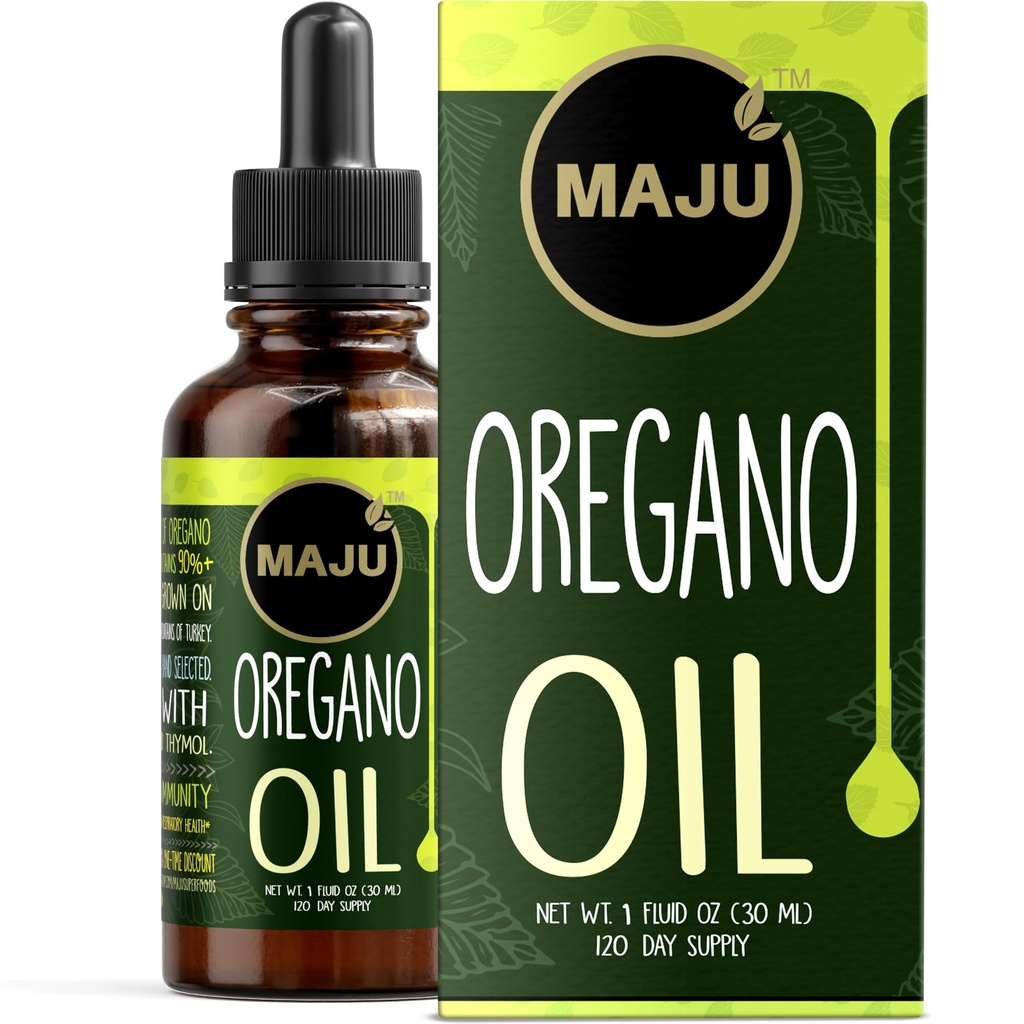 Maju Superfoods Oregano Öltropfen, Potent 90%+ Carvacrol (1 fl Oz) Wild Mediterranean Essential Oil of Oregano Liquid, Aceite de Oregano, Immun- und Saisonale Unterstützung
